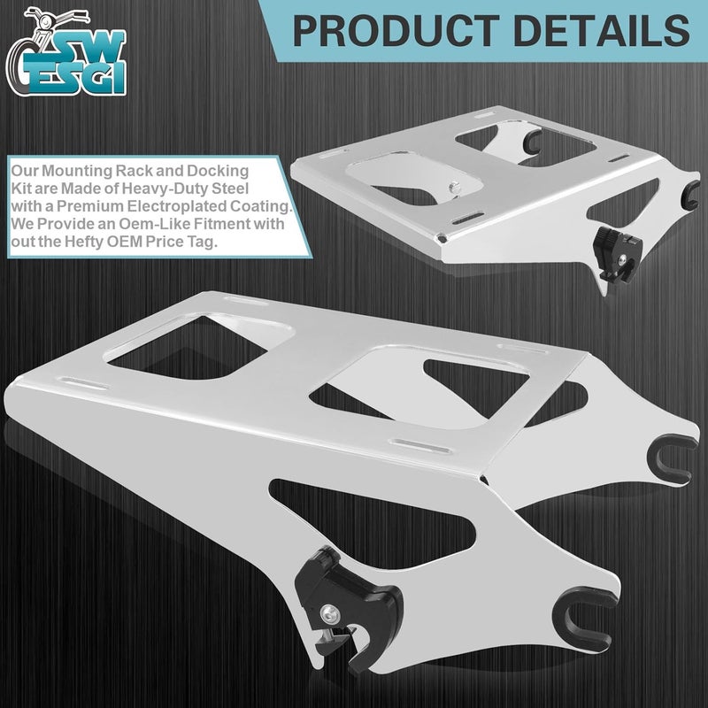 SWESGI Luggage Rack 4 Point Docking Hardware Kit for Harley Detachable Tour Trunk Kit Two-Up Mounting Rack Compatible with Touring Road King Street Glide Road Glide Electra Glide 2014-2025 (Chrome) - Image 4